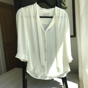 LOFT White Blouse with Tie Neck (Size S)
